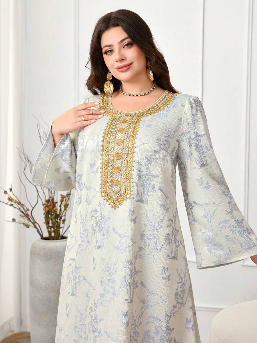SHEIN Najma CURVE فستان كاجوال بسيط بمقاسات كبيرة للنساء بأسلوب عربي