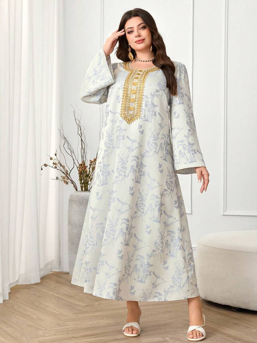 SHEIN Najma CURVE فستان كاجوال بسيط بمقاسات كبيرة للنساء بأسلوب عربي