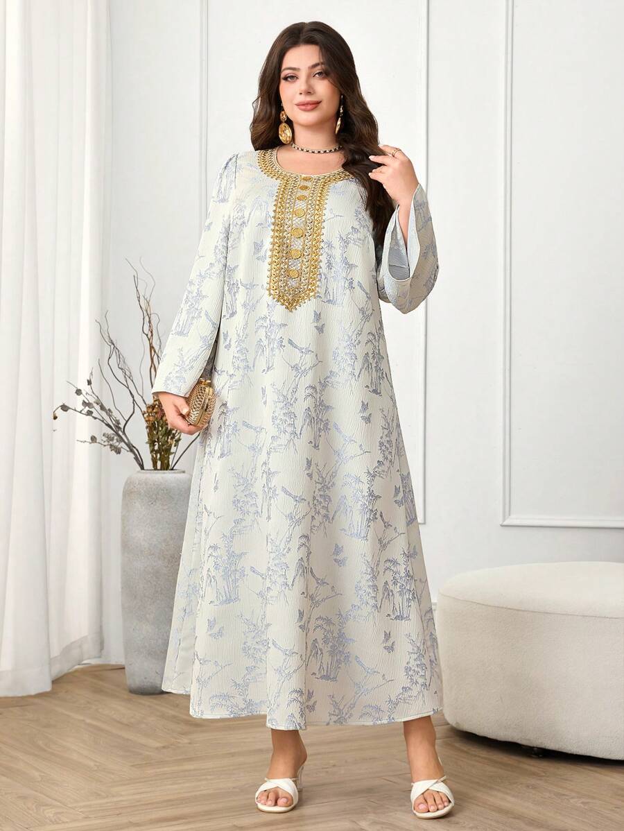 SHEIN Najma CURVE فستان كاجوال بسيط بمقاسات كبيرة للنساء بأسلوب عربي
