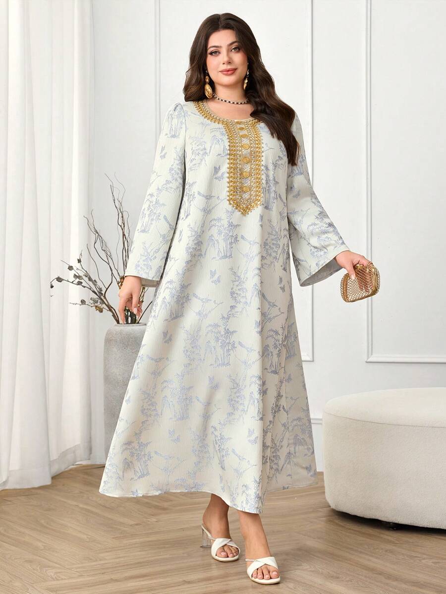 SHEIN Najma CURVE فستان كاجوال بسيط بمقاسات كبيرة للنساء بأسلوب عربي
