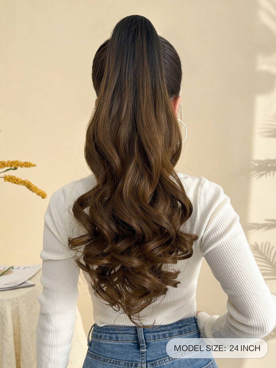SHEIN باروكة شعر ممدة بوني تيل 24 بوصة بلون بني