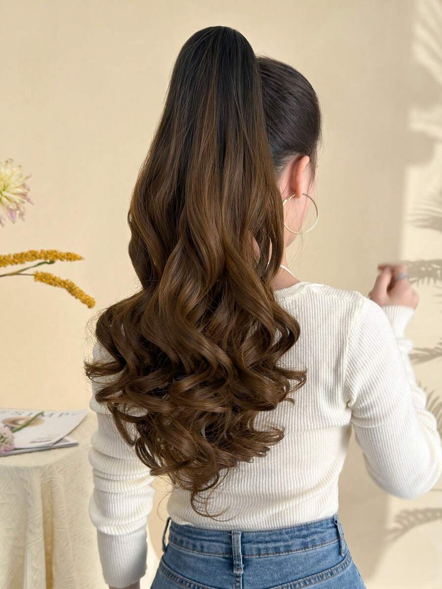 SHEIN باروكة شعر ممدة بوني تيل 24 بوصة بلون بني