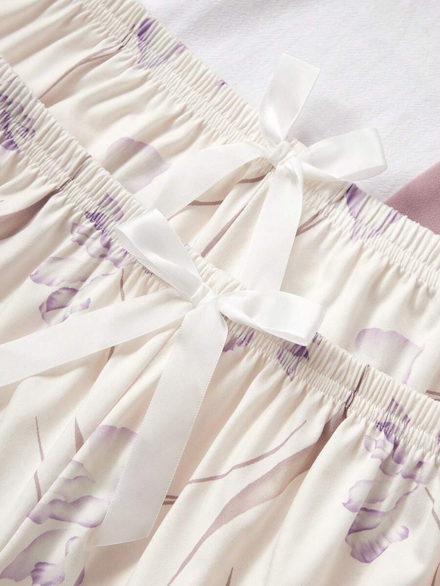 SHEIN طقم بيجامة 3 قطع مريح وأنيق بطبعة الأزهار