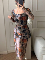 SHEIN DAZY فستان بأكمام طويلة بطبعات زهرية