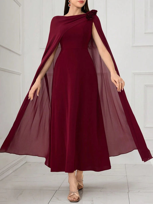 SHEIN Modelyn فستان عنابي كاجوال مزين بالزهور