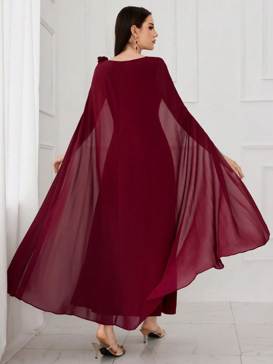 SHEIN Modelyn فستان عنابي كاجوال مزين بالزهور