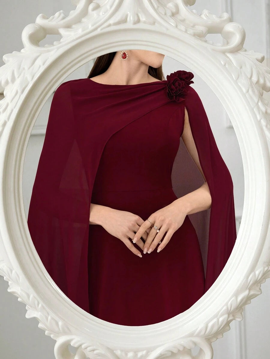 SHEIN Modelyn فستان عنابي كاجوال مزين بالزهور