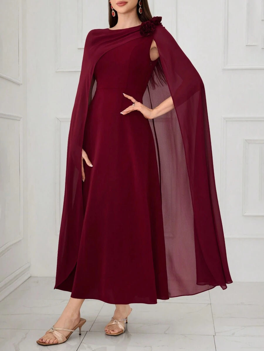 SHEIN Modelyn فستان عنابي كاجوال مزين بالزهور