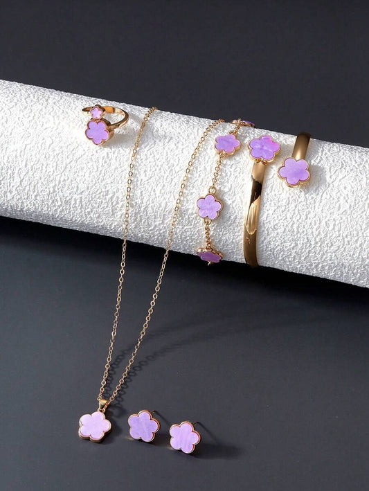 SHEIN مجموعة مجوهرات أنيقة مكونة من 6 قطع بتصميم الزهور الأناقة