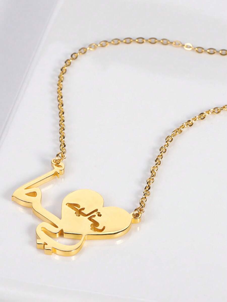 SHEIN قلادة قلب "أحبك أمي" ذهبية من الصلب المقاوم للصدأ