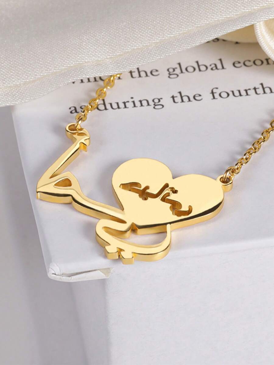 SHEIN قلادة قلب "أحبك أمي" ذهبية من الصلب المقاوم للصدأ