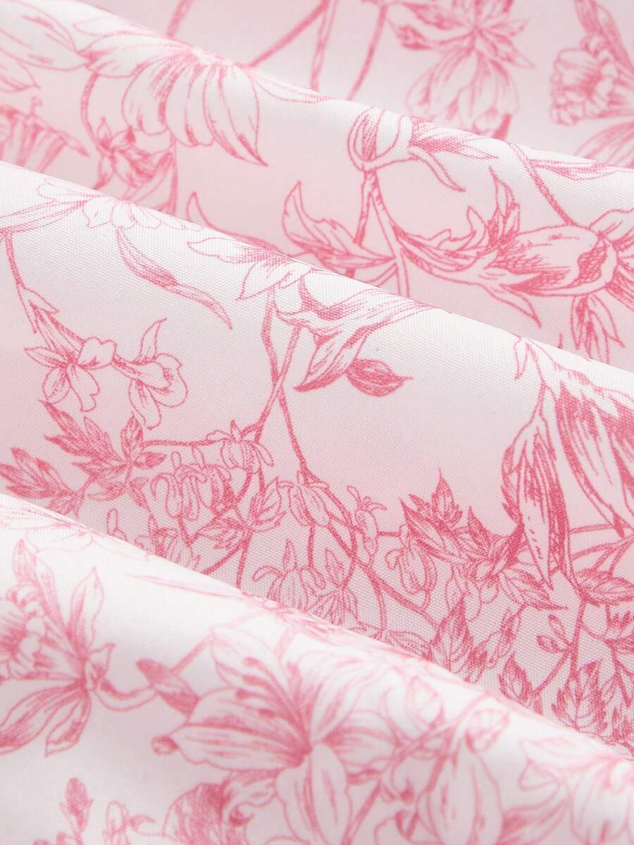 SHEIN MOD فستان وردي طويل بطبعة زهرية وربطة عقدة