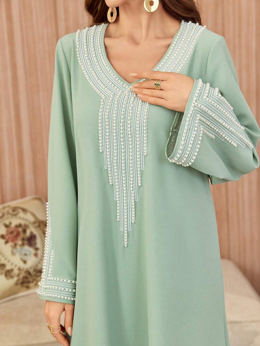 SHEIN Al Najma عباءة طويلة منفرة بتطريز وتطعيمات كفتان
