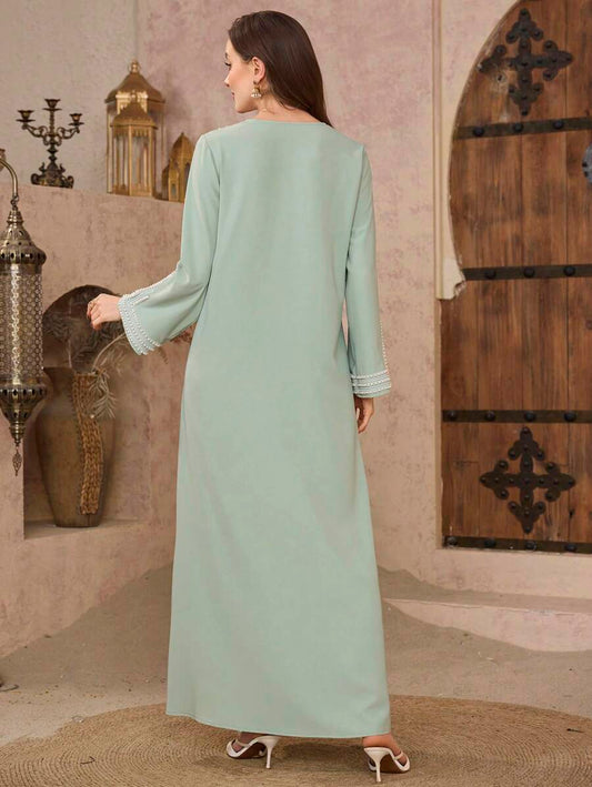 SHEIN Al Najma عباءة طويلة منفرة بتطريز وتطعيمات كفتان