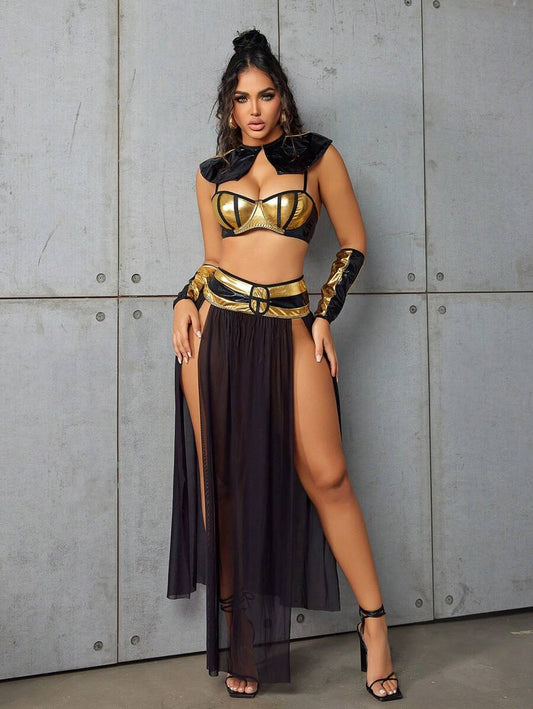 SHEIN Fantasy Costume مجموعة صدرية وتنورة وشال وقفازات ورأس