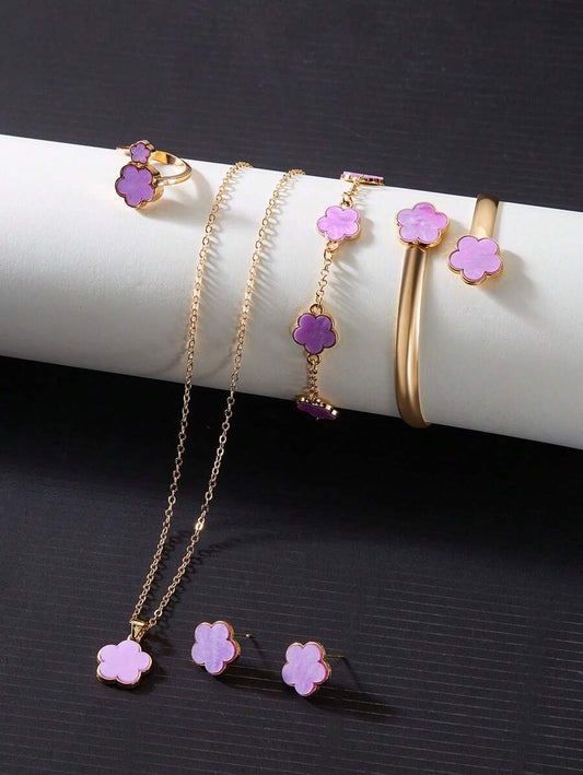 SHEIN مجموعة مجوهرات أنيقة مكونة من 6 قطع بتصميم الزهور الأناقة