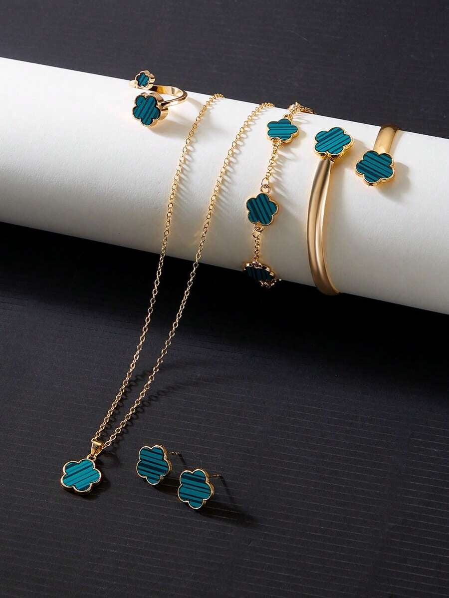 SHEIN طقم مجوهرات 6 قطع بتصميم زهرة خماسية الأوراق
