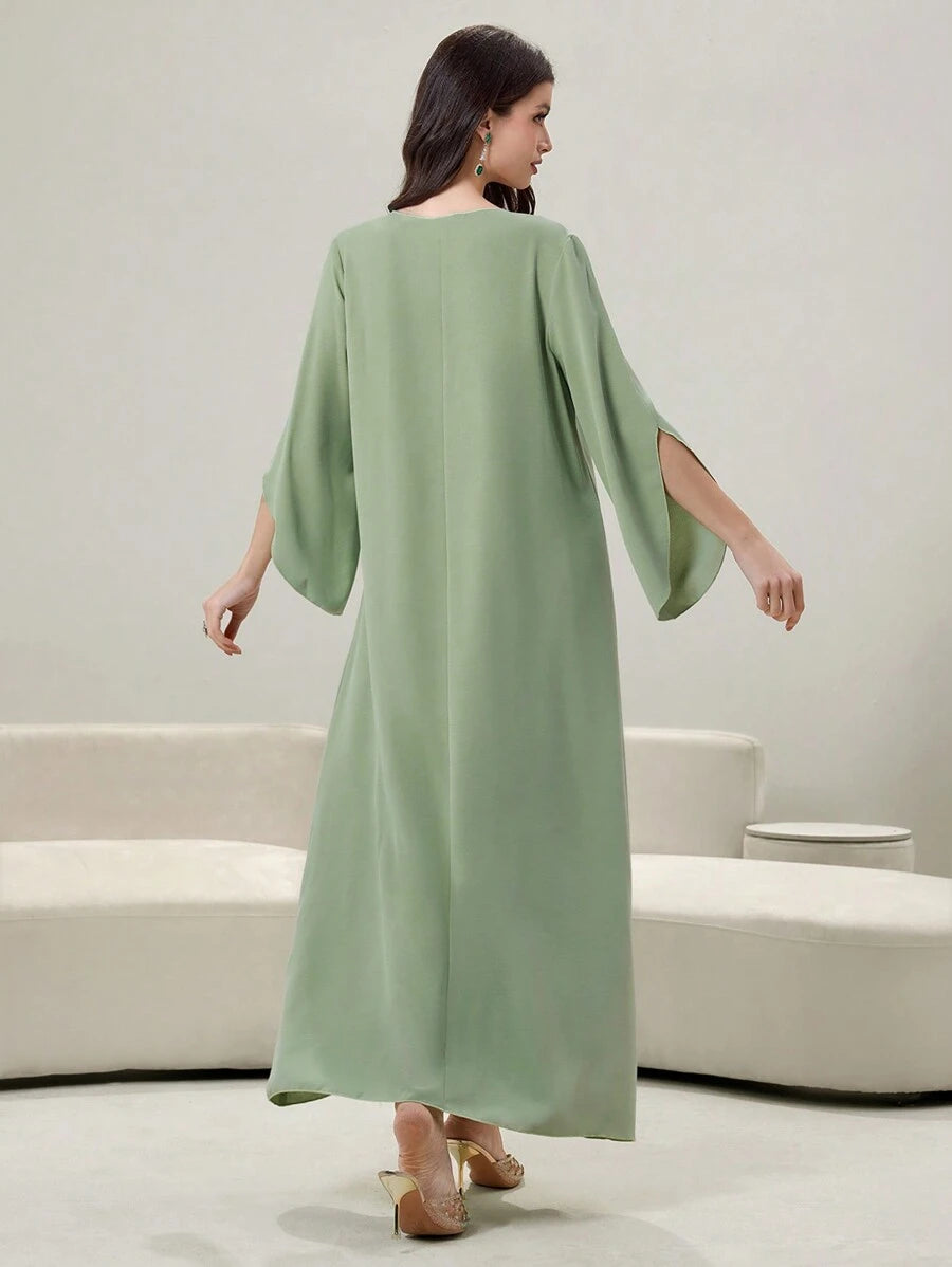 SHEIN Yasmyna فستان ماكسي اخضر بأكمام طويلة مزخرف