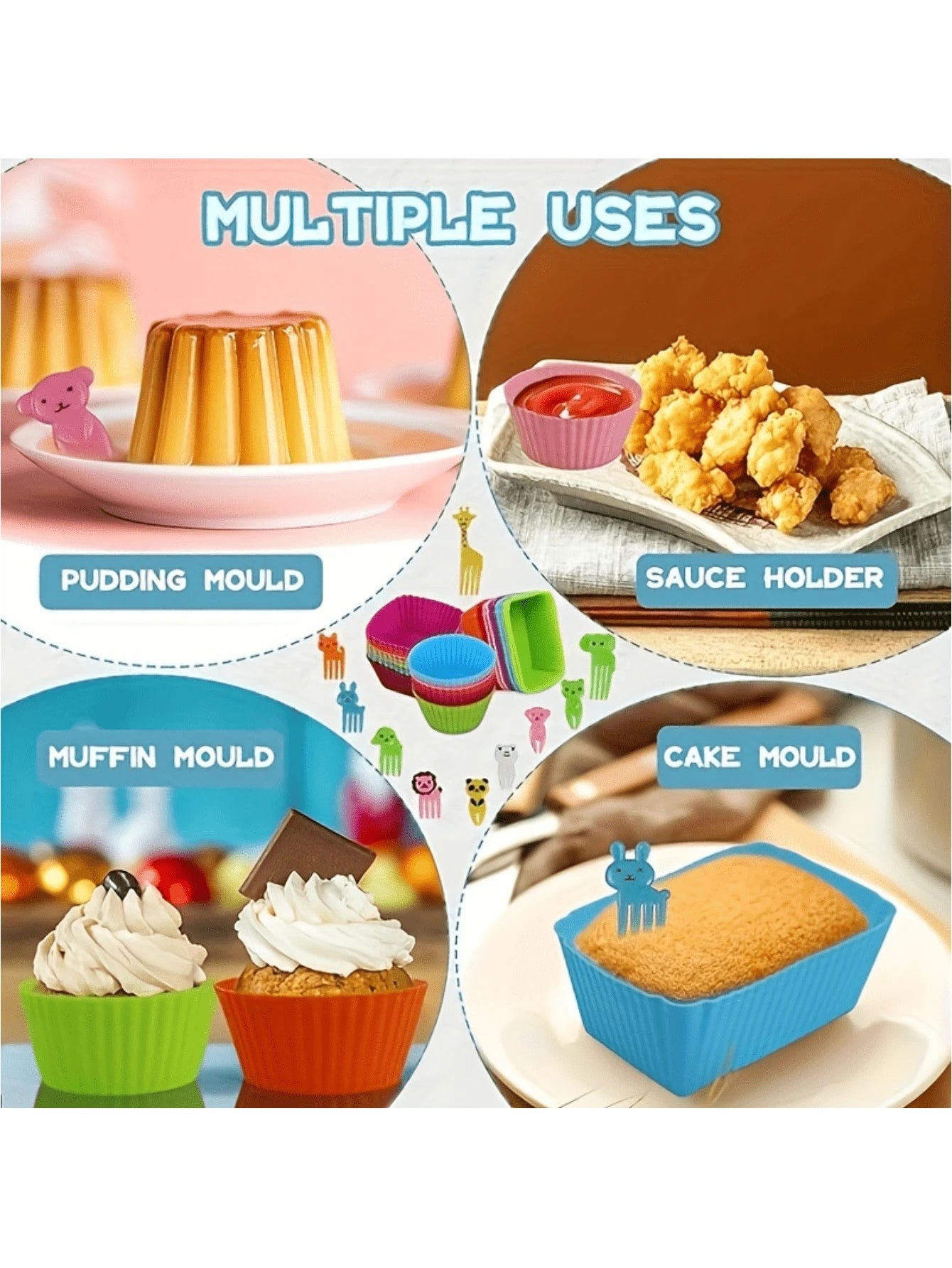 SHEIN أكواب مافن سيليكون وشوك فواكه لصندوق الغداء