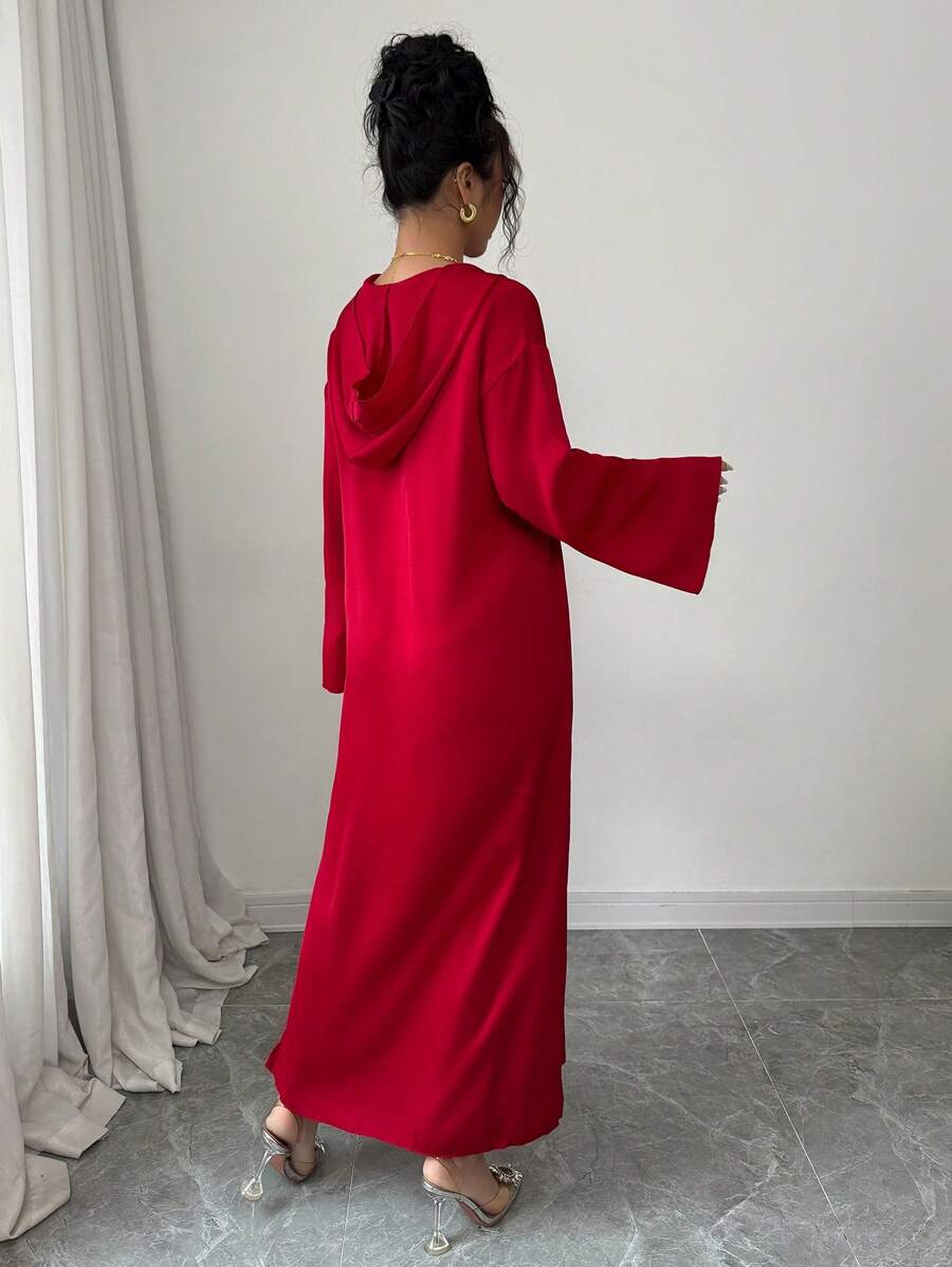 SHEIN Yasmyna فستان احمر طويل بأكمام واسعة أسلوب عربي