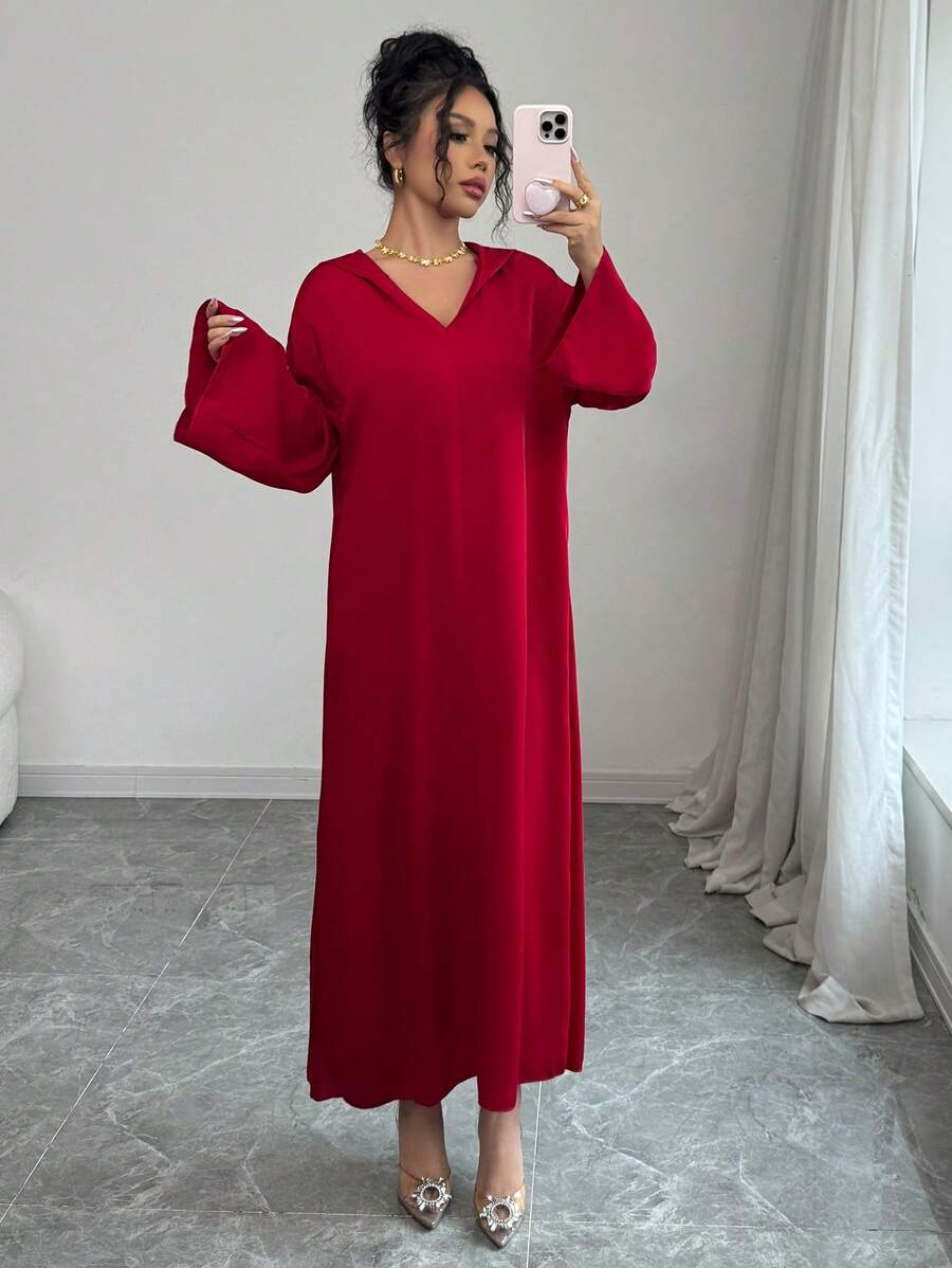 SHEIN Yasmyna فستان احمر طويل بأكمام واسعة أسلوب عربي