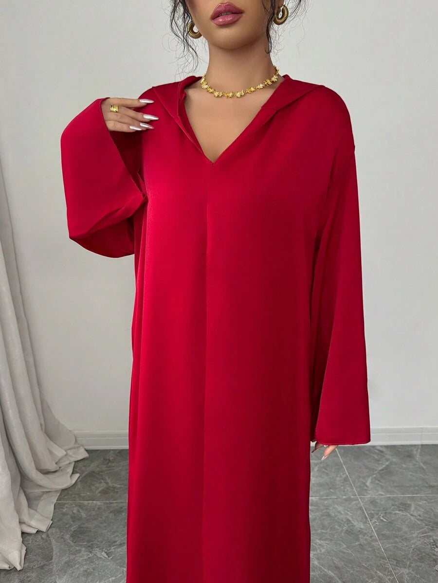 SHEIN Yasmyna فستان احمر طويل بأكمام واسعة أسلوب عربي