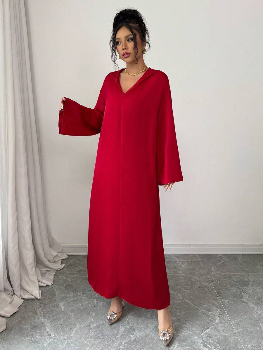 SHEIN Yasmyna فستان احمر طويل بأكمام واسعة أسلوب عربي