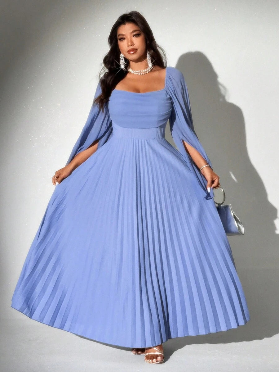 SHEIN Celure فستان شيفون أنيق طويل الأكمام بطيات