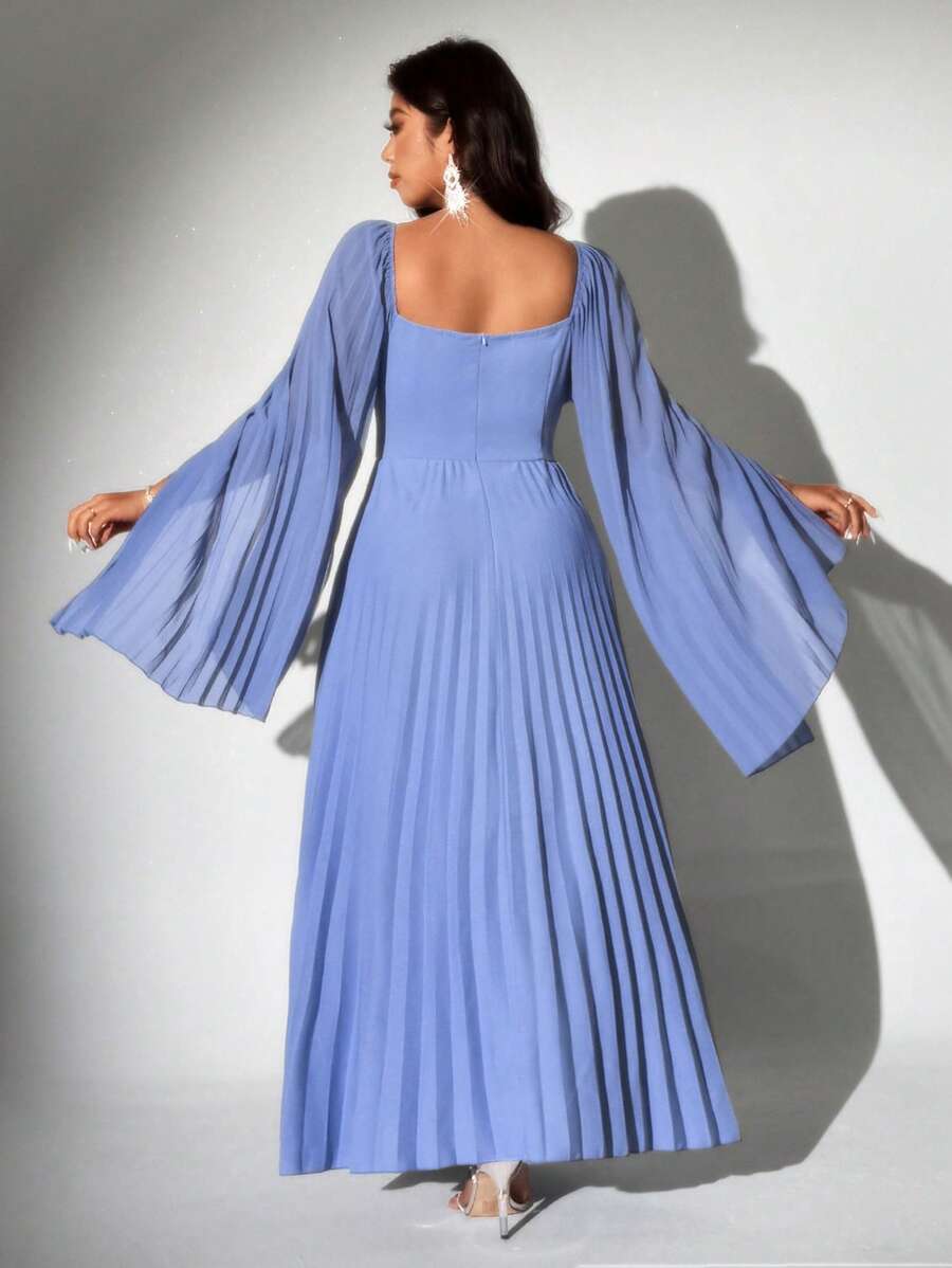 SHEIN Celure فستان شيفون أنيق طويل الأكمام بطيات