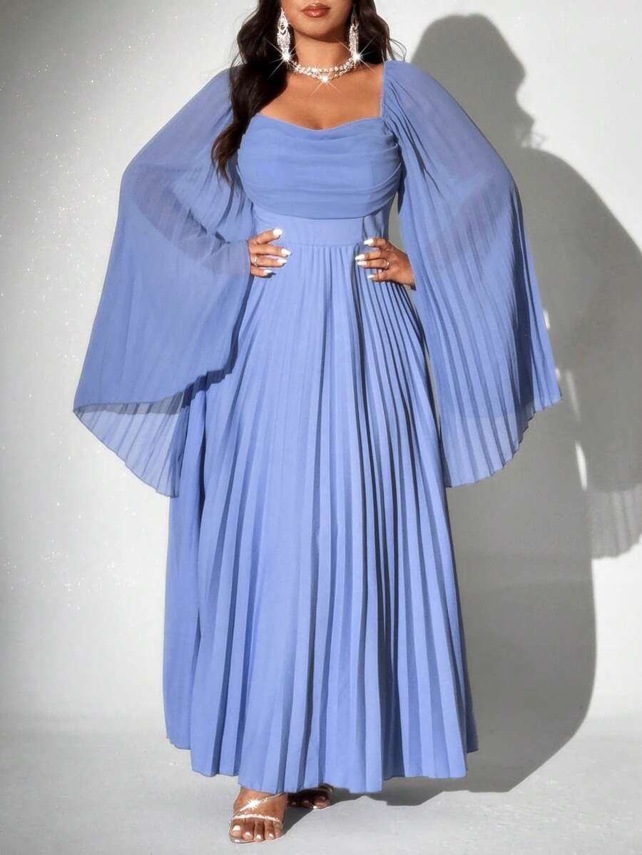 SHEIN Celure فستان شيفون أنيق طويل الأكمام بطيات