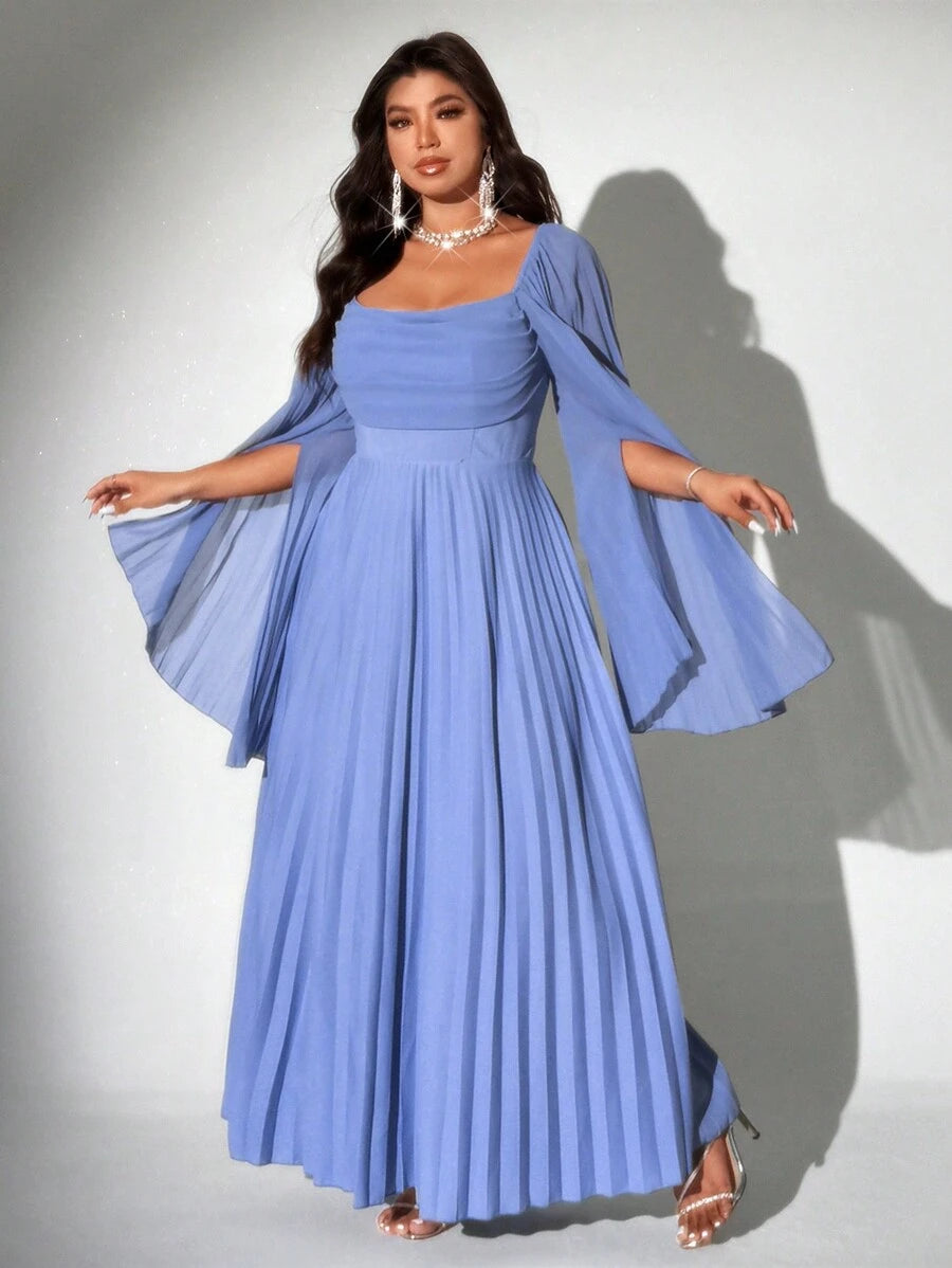 SHEIN Celure فستان شيفون أنيق طويل الأكمام بطيات