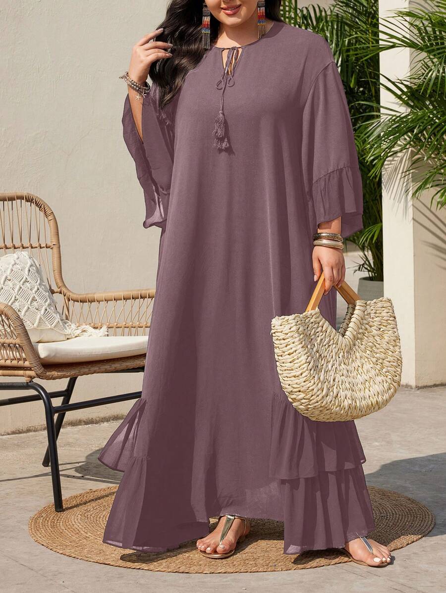 SHEIN Mulvari فستان أرجواني اللون بخصر متموج