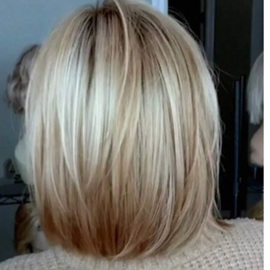 SHEIN باروكة شعر مستقيم بني جذور سوداء مقاومة للحرارة