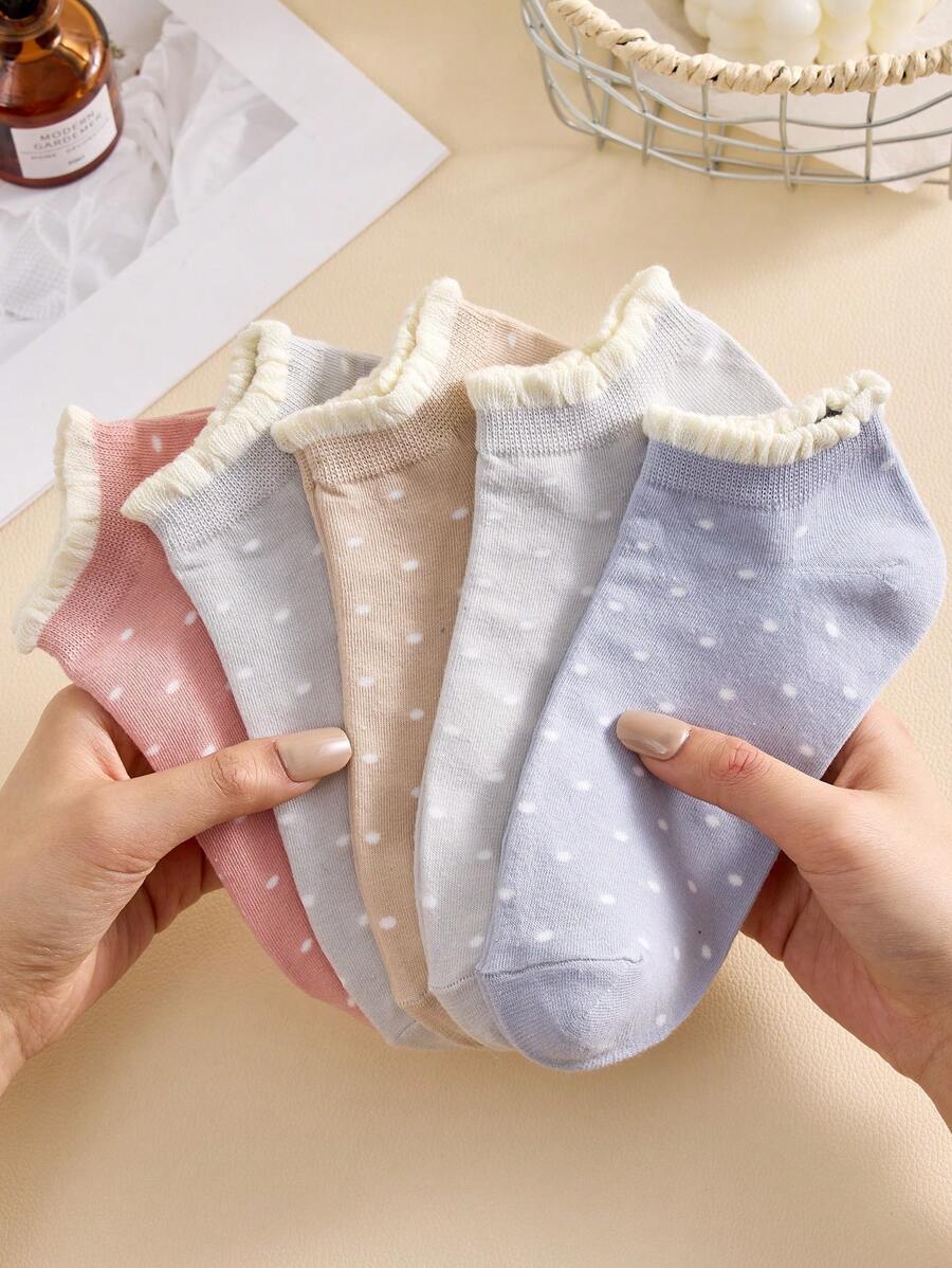 SHEIN مجموعة 4 أزواج جوارب كاحل نسائية منقطة