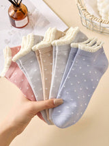 SHEIN مجموعة 4 أزواج جوارب كاحل نسائية منقطة