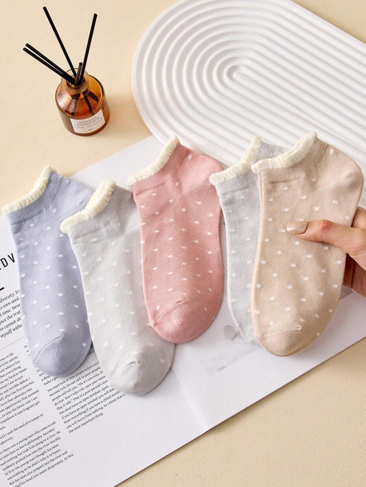 SHEIN مجموعة 4 أزواج جوارب كاحل نسائية منقطة
