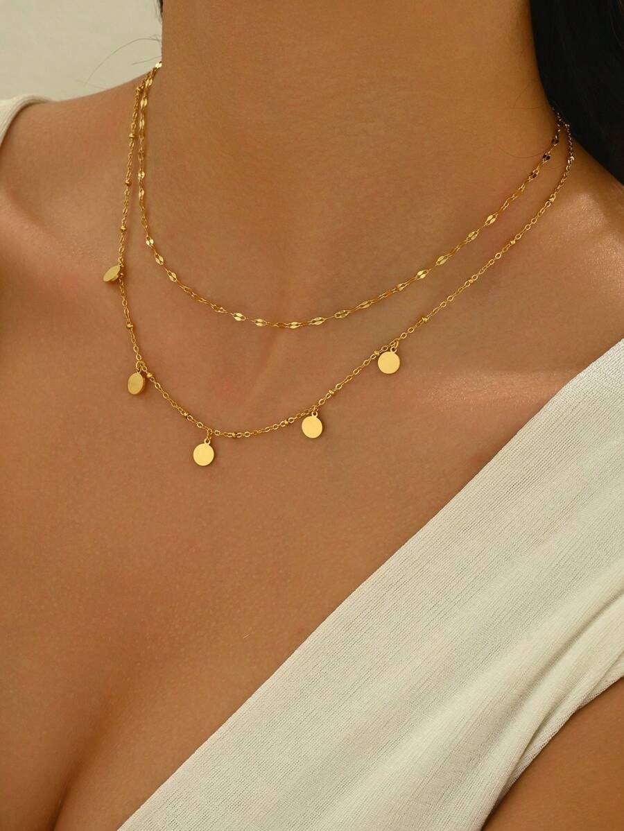 SHEIN قلادة هندسية مزدوجة ذهبية