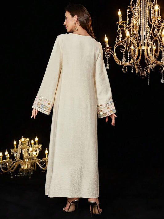 SHEIN Al Najma فستان فضفاض طويل مطرز بترتر كفتان وجلابية