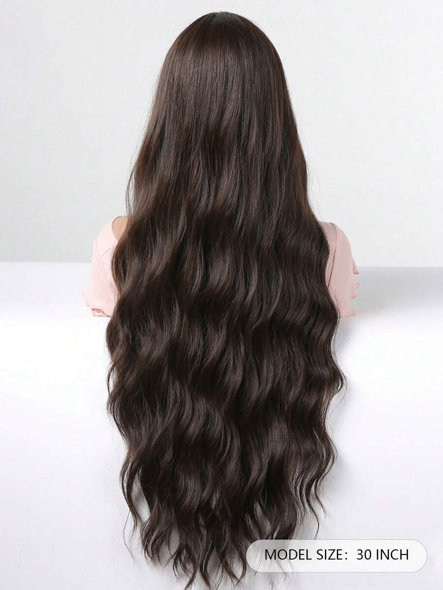 SHEIN باروكة طويلة مموجة 30 بوصة بلون بني غامق
