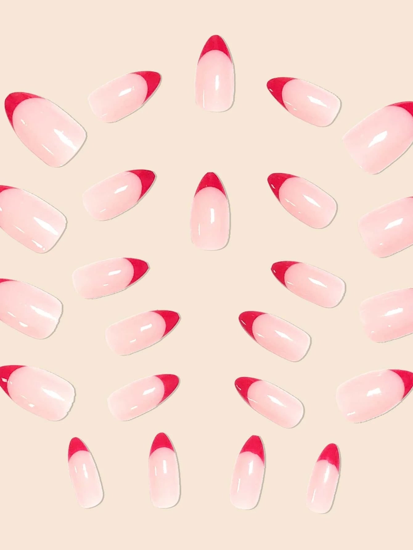 24Pcs False Nails in Waterdrop Shape, Black French Manicure with Small Flowers & Pointy Almond Shape +Jelly Glue + Nail File