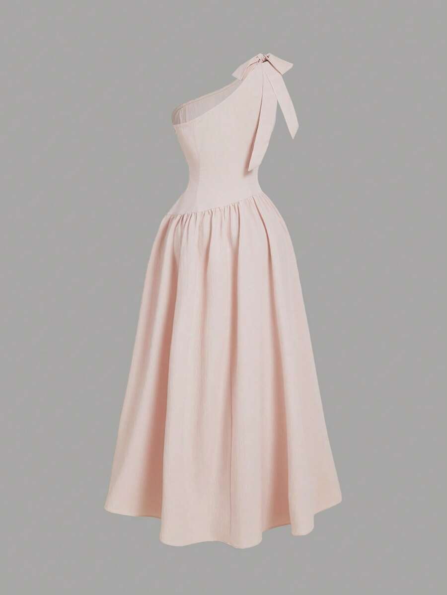 SHEIN MOD فستان وردي مكشوف الكتف بعقدة فراشة