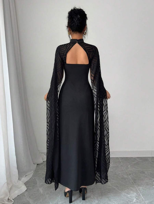 SHEIN Rafferiza فستان طويل دانتيل أسود أنيق