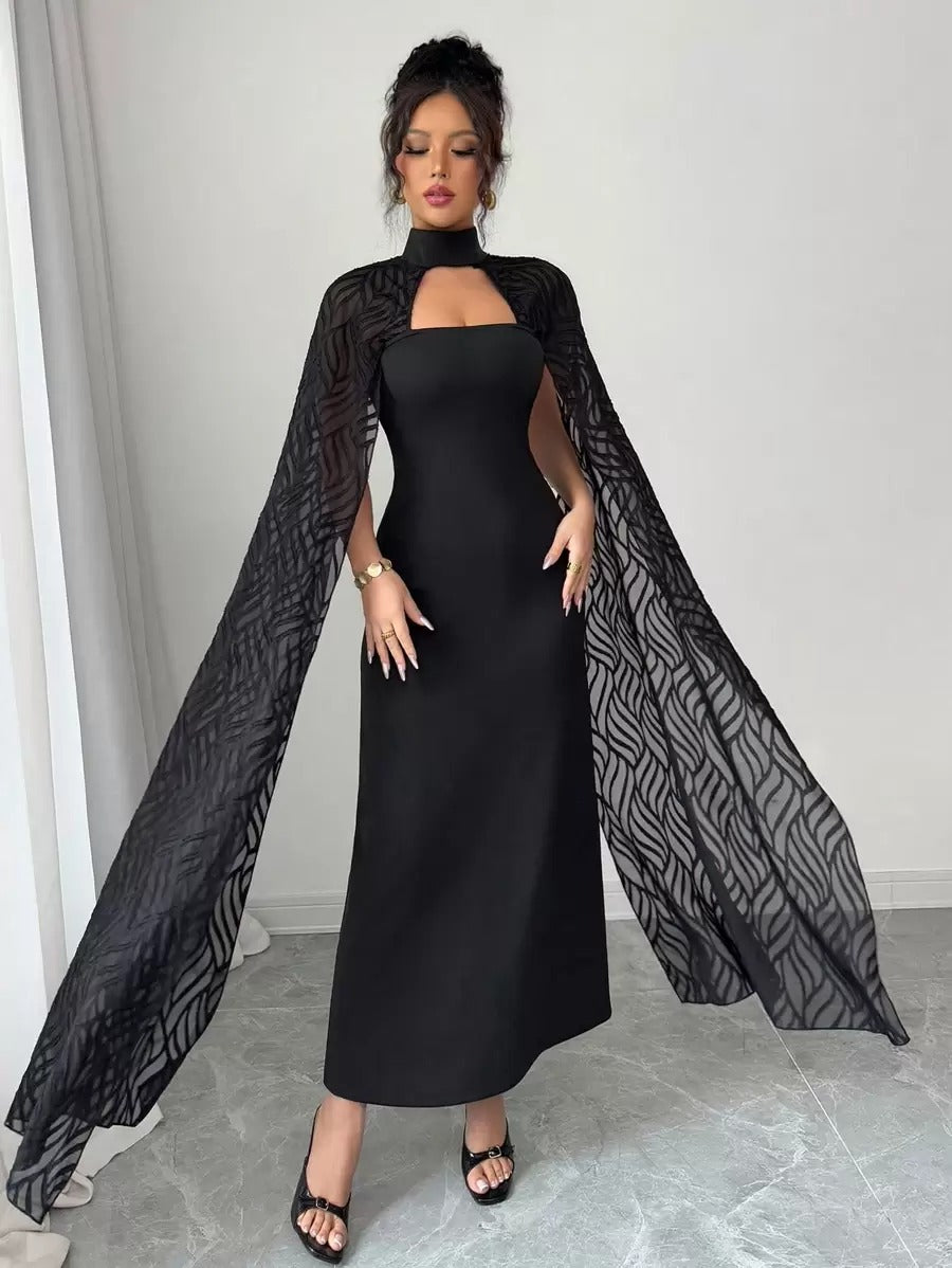 SHEIN Rafferiza فستان طويل دانتيل أسود أنيق