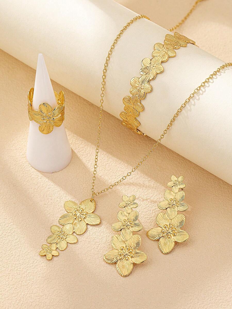 SHEIN طقم مجوهرات 5 قطع بتصميم زهرة وفراشة