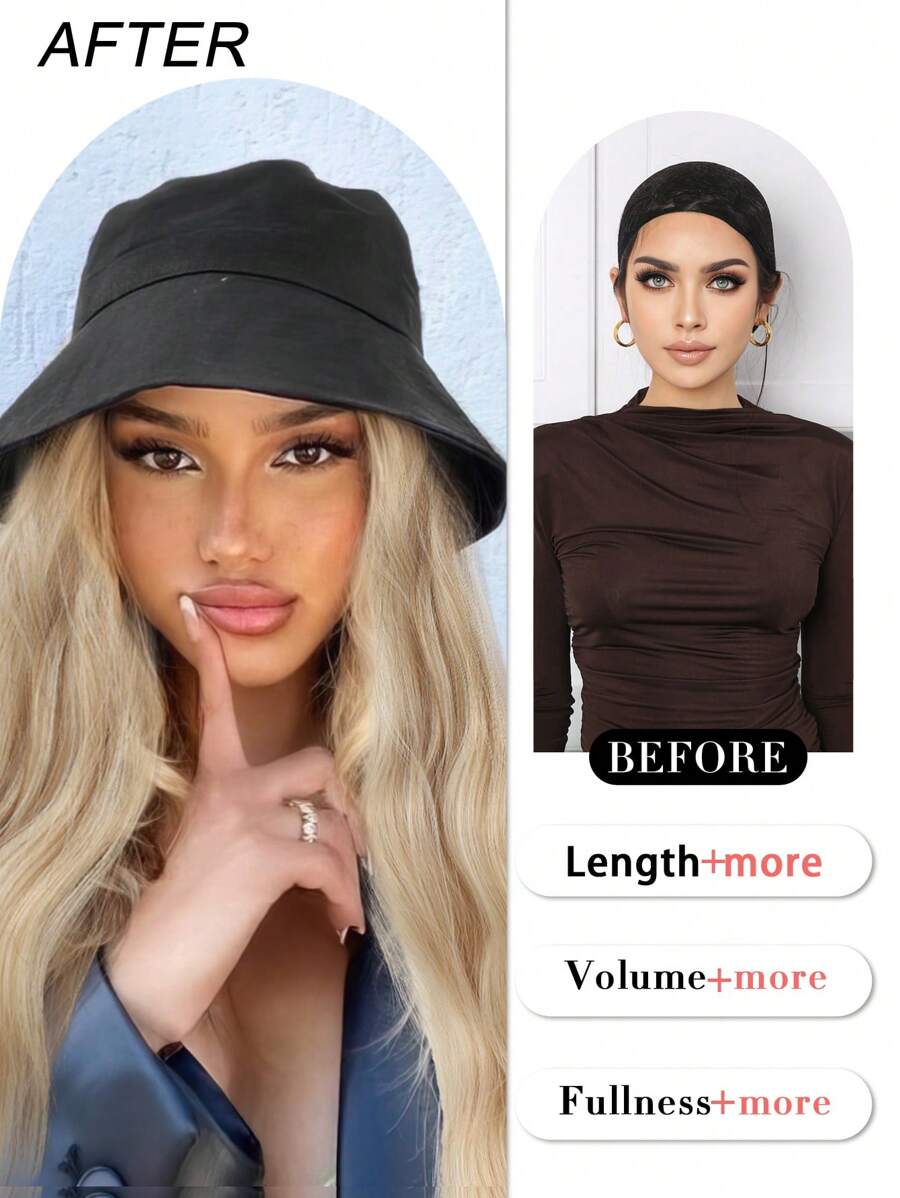 SHEIN قبعة سطل سوداء بشعر طويل متموج 26 بوصة