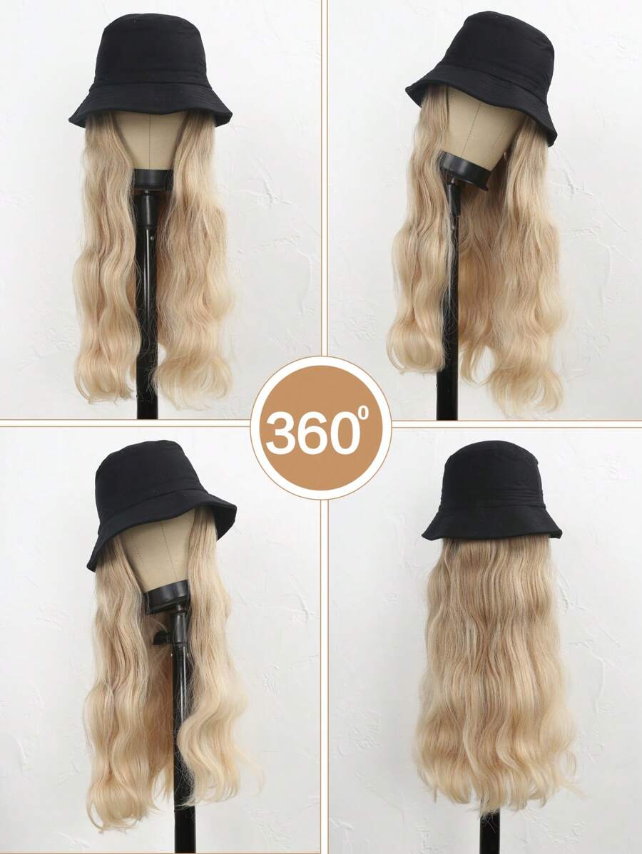 SHEIN قبعة سطل سوداء بشعر طويل متموج 26 بوصة