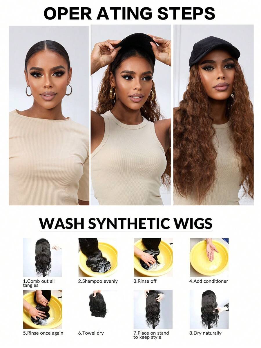 SHEIN قبعة سطل سوداء بشعر طويل متموج 26 بوصة