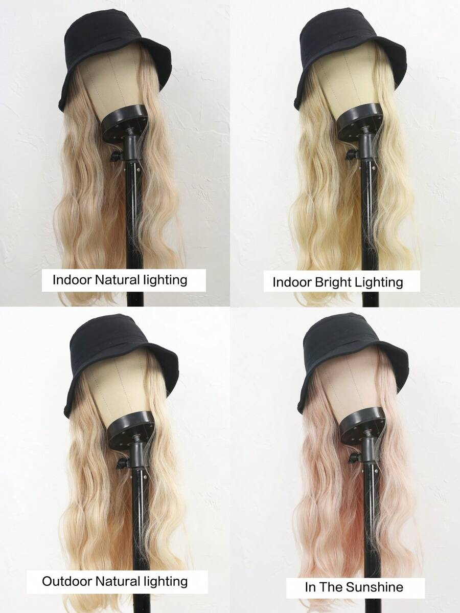 SHEIN قبعة سطل سوداء بشعر طويل متموج 26 بوصة