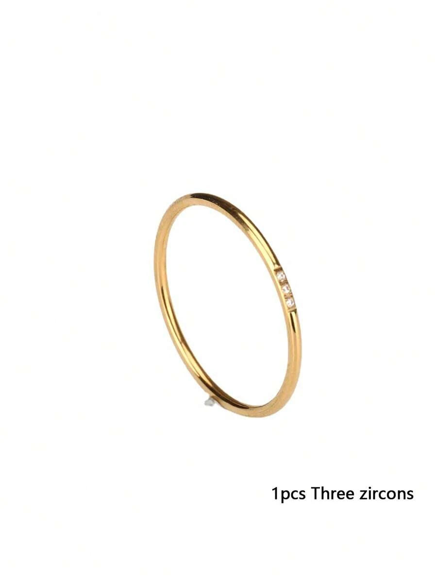 SHEIN مجموعة خواتم فولاذ مقاومة للصدأ ذهبية مرصعة بزركونيا مكعبة