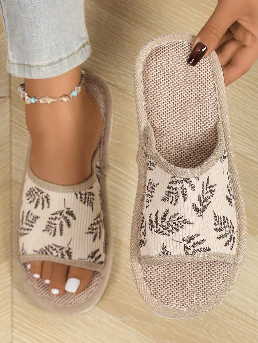 SHEIN شبشب نسائي كتان ناعم باللون البيج